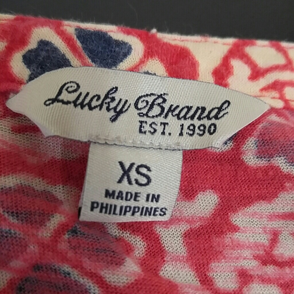 Lucky Brand block floral split neck top XS - Picture 5 of 6